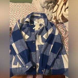 Ashley Outerwear Blue and White Plaid Utility Jacket